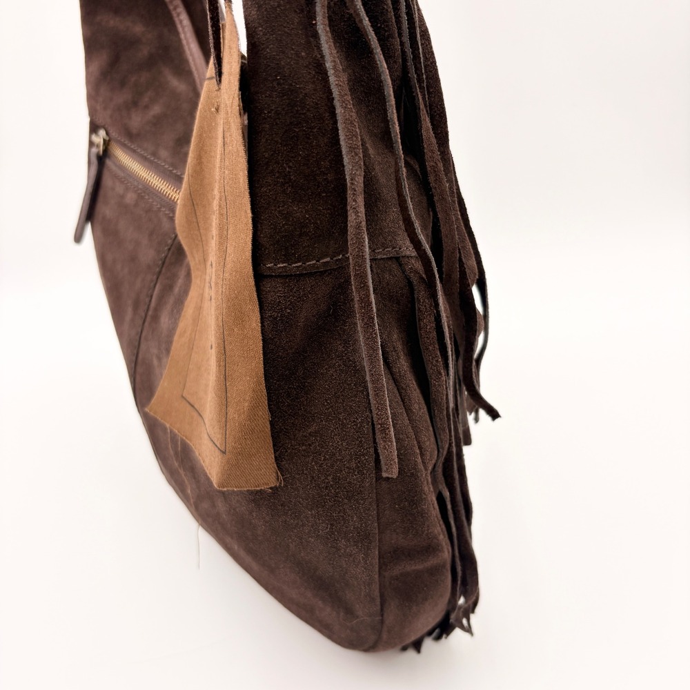 Vilenca Holland Brown Suede Fringe Hobo Leather Trim Boho Western Shoulder Bag - Picture 5 of 14